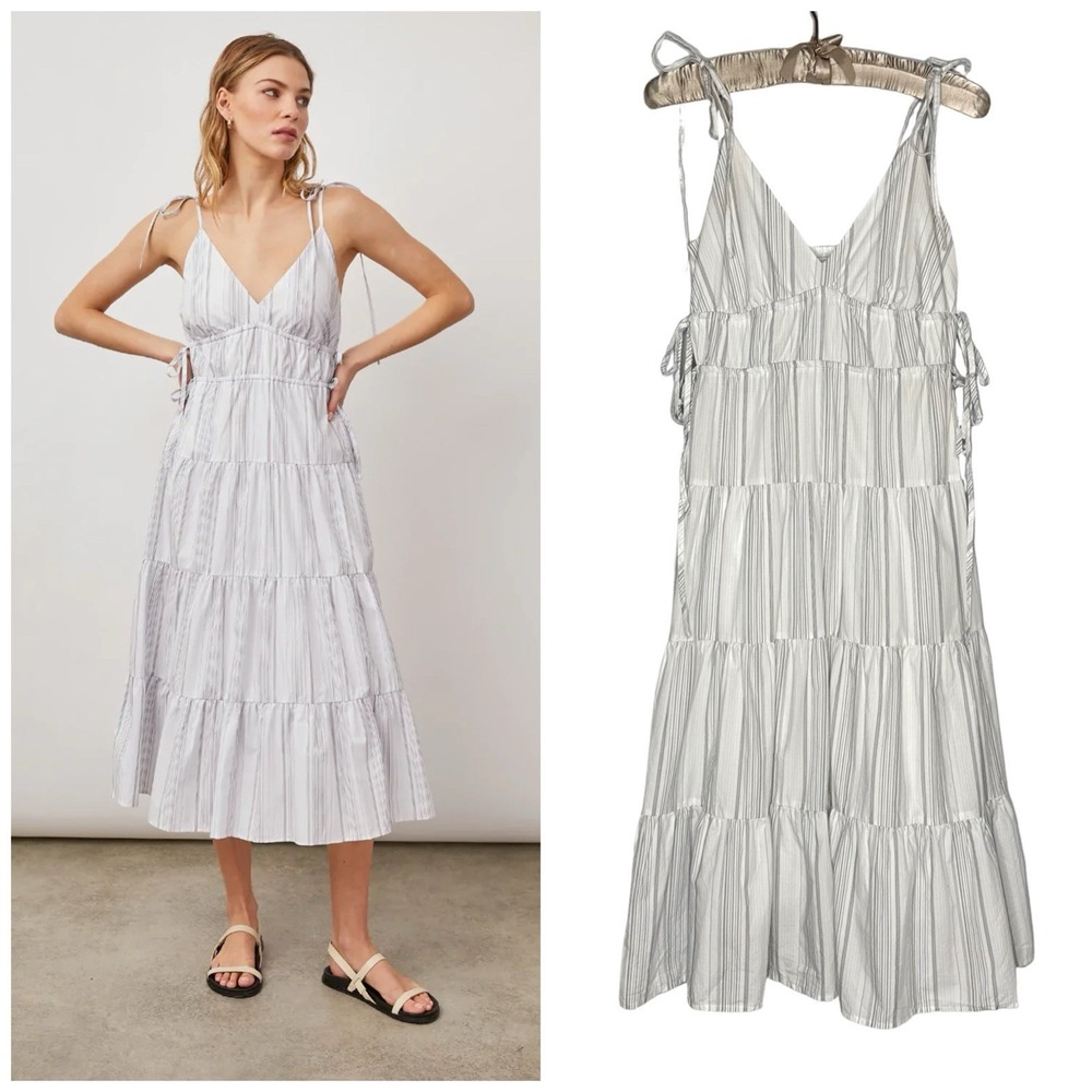 Rails Organic Cotton‎ Tiered Neutral Striped Midi Dress Size XS Sundress